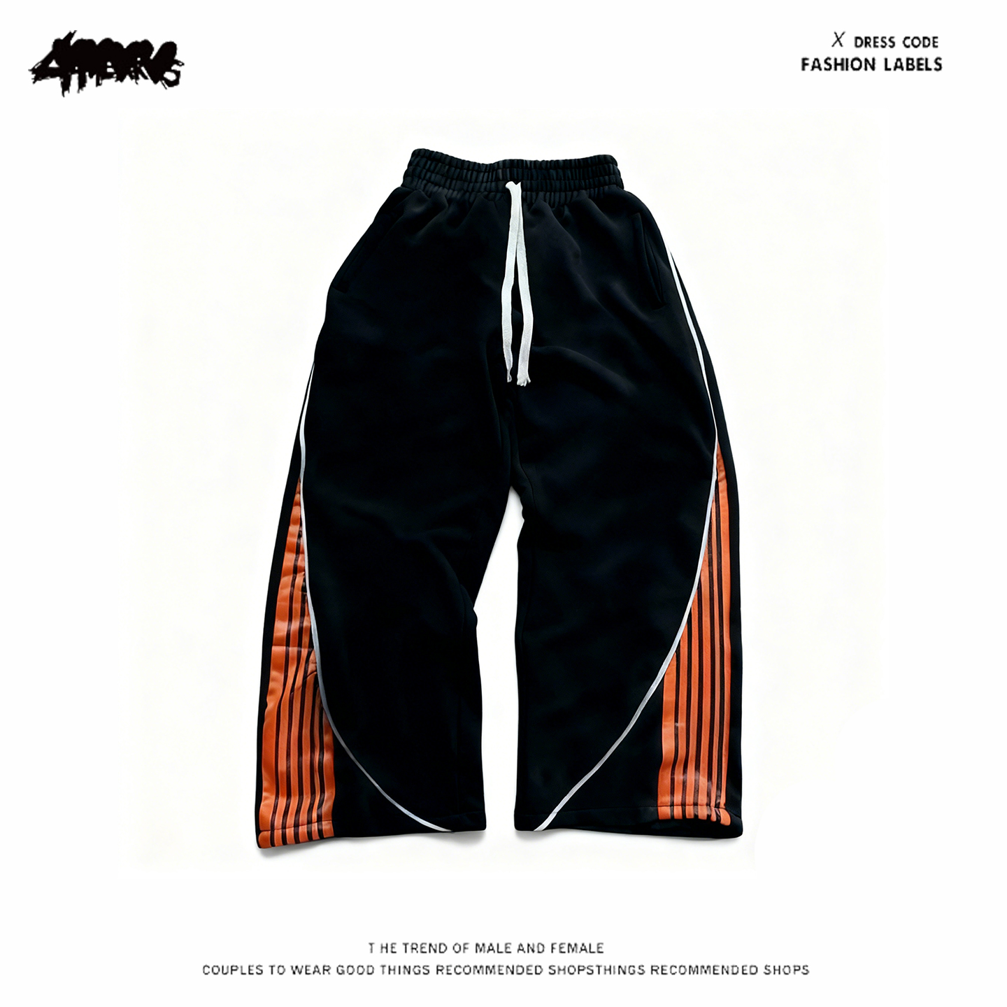 y2k hoodie美式复古运动风条纹拼接卫裤男女宽松直筒长裤街头潮牌