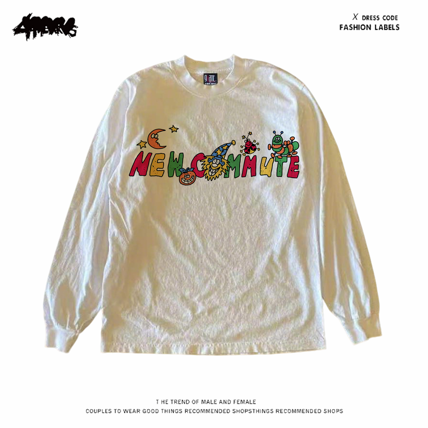 美式小众嘻哈风创意字母印花长袖T恤男女宽松百搭小众设计感上衣