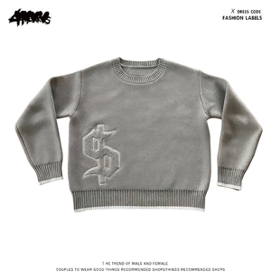 y2k hoodie~2025新款格雷系圆领宽松针织衫男女同款休闲百搭毛衣