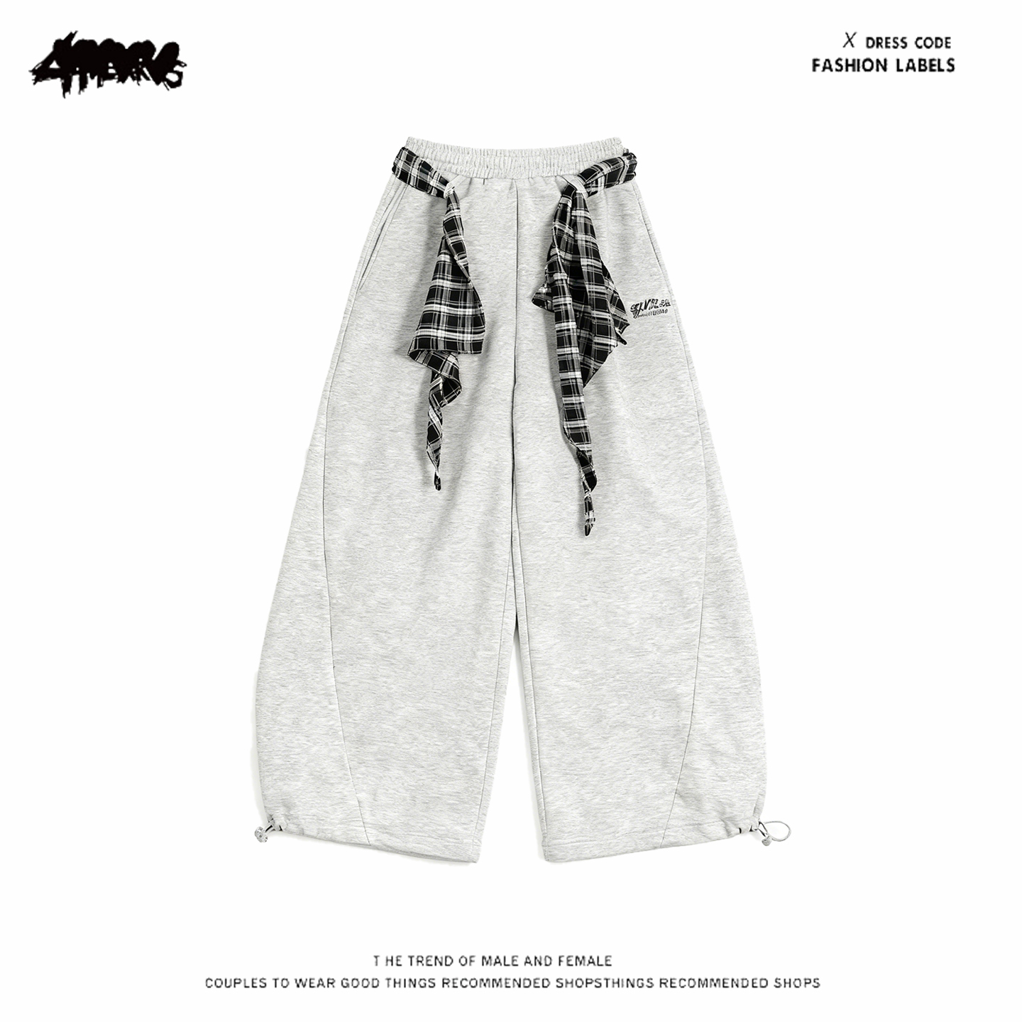 y2k hoodie~美式街头风格子绑带弯刀裤女宽松阔腿裤垂感休闲长裤