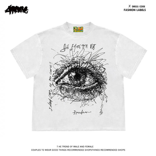 4HEARTS260克重磅纯棉!万众瞩目~美式小众复古阿美咔叽短袖T恤