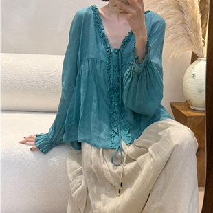 衣长60 半自由夏季 宽松型纯色木耳衬衫 苎麻通勤长袖 胸围110 新款