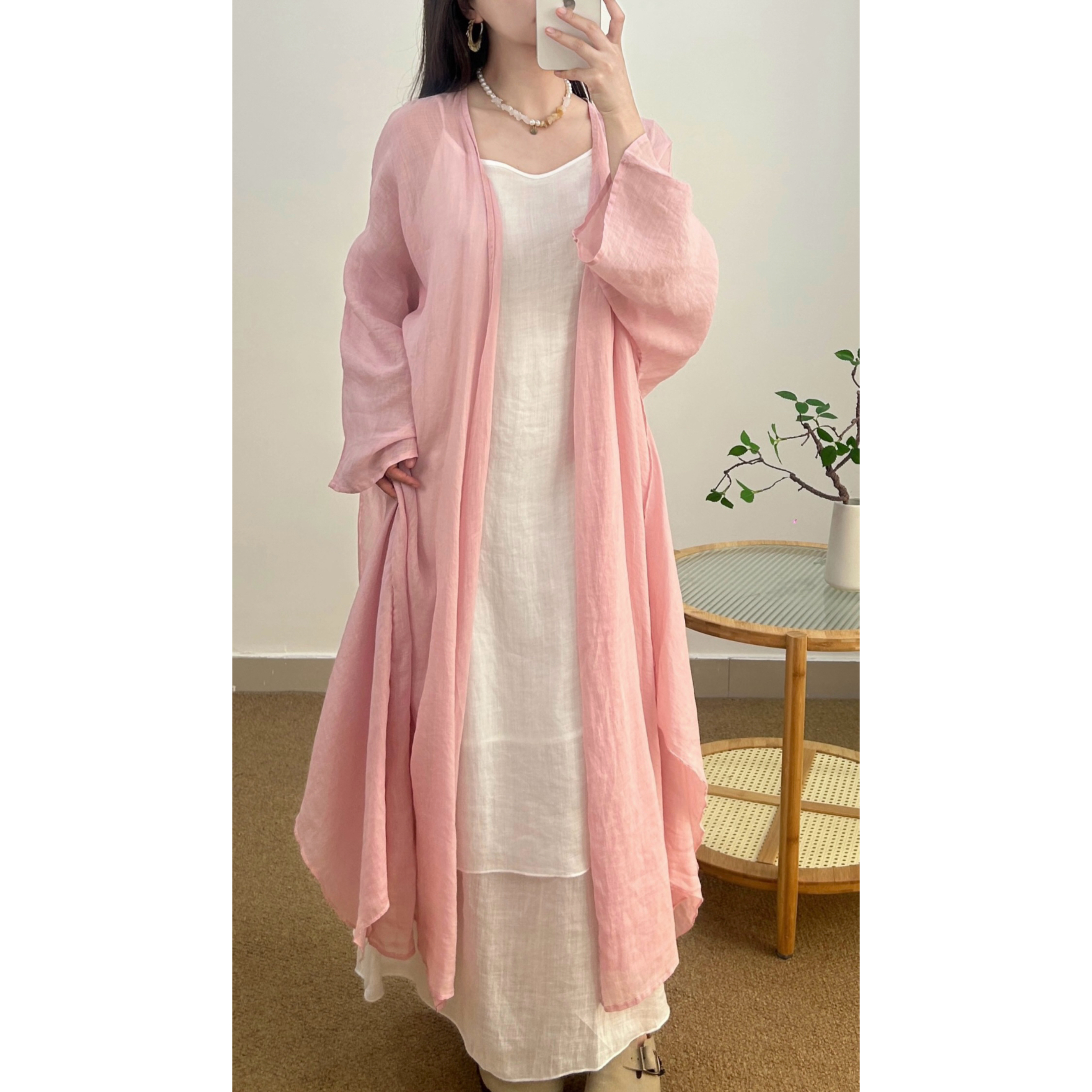 2025夏季新款小众百搭休闲简约系带文艺风宽松长款外套设计感