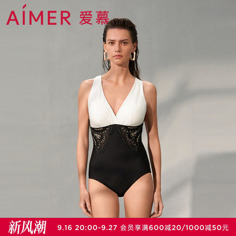 爱慕繁华之上女士夏季沙滩海边游泳性感深V连体泳衣AM689741图片
