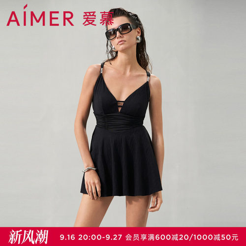 爱慕清浪逐夏女士性感夏季深V裙式连体泳衣AM689301