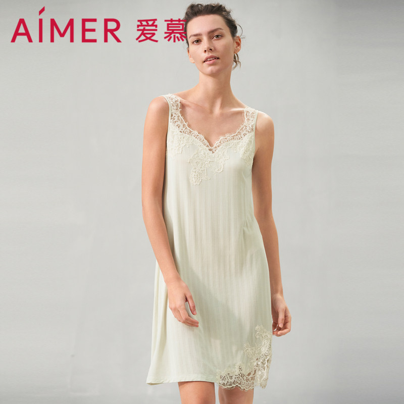 爱慕24SS睡美人睡衣女春夏蕾丝宽肩短中款可外穿睡裙AM449671