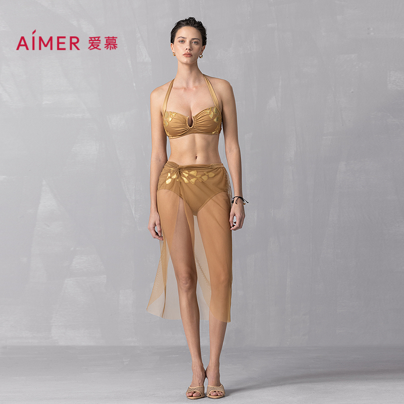 爱慕希腊之约女士带胸垫海边沙滩温泉比基尼三件套25夏AM67B301