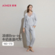 带胸垫背心九分裤 爱慕26春夏沁凉睡衣女开衫 长袖 三件套AM46C881