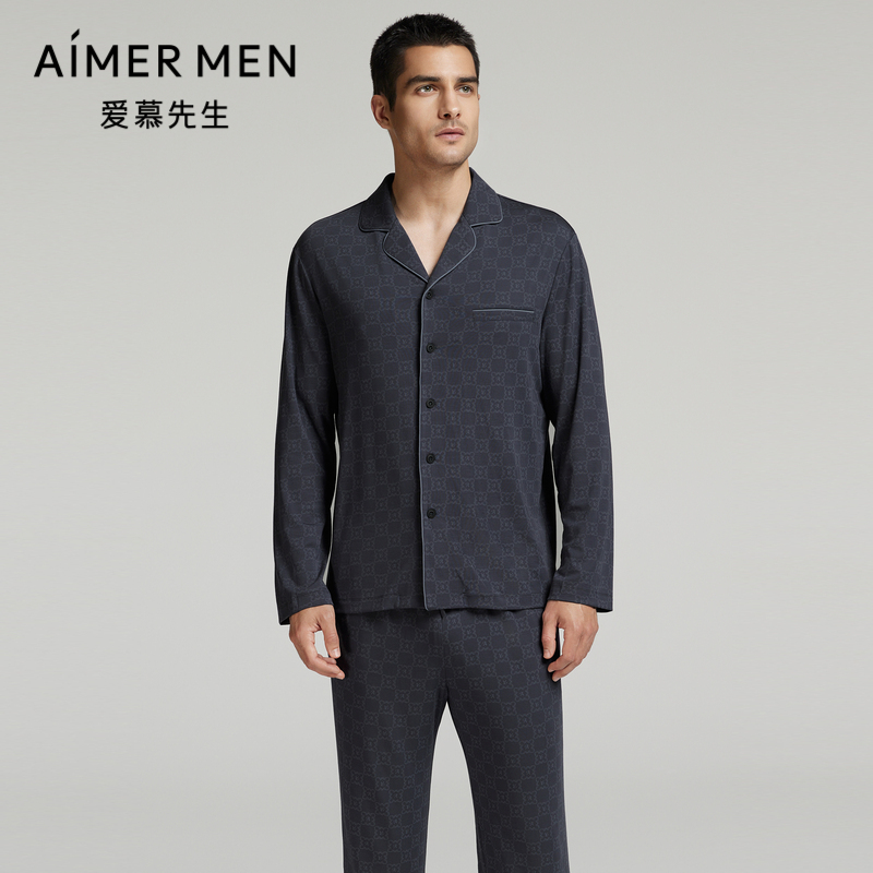 爱慕先生高莫家居睡衣男士秋冬莫代尔翻领开衫家居上衣NS41L881