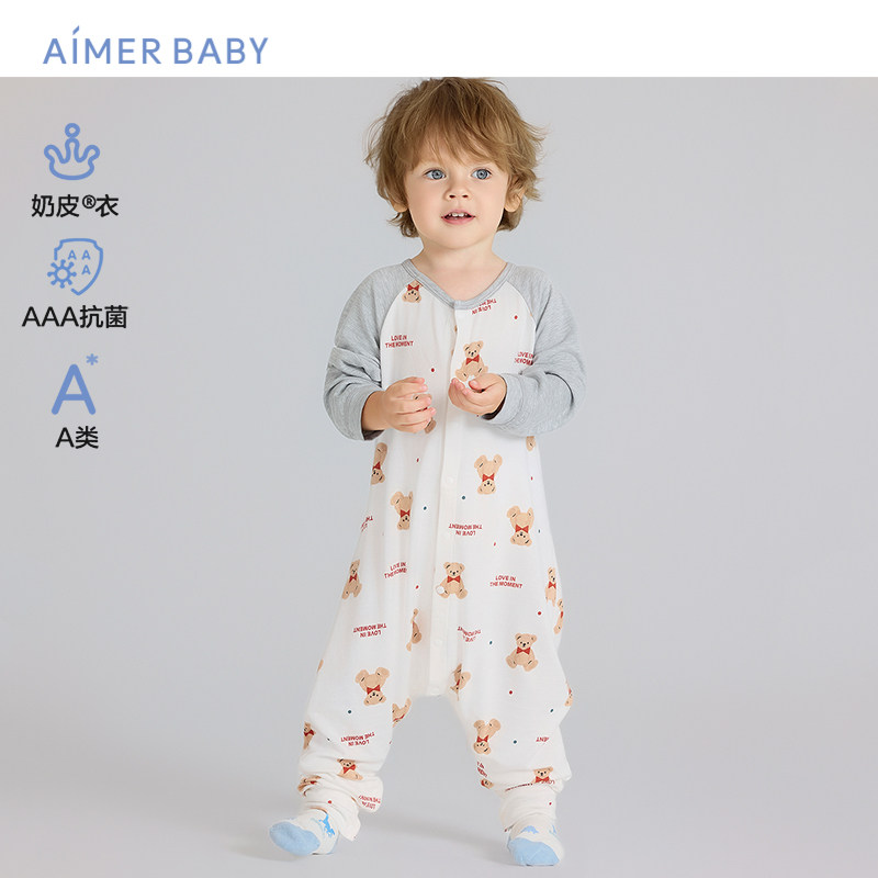 爱慕婴幼奶皮温馨小熊中性3A抗菌A类婴幼单层长袖睡袋AB345J131