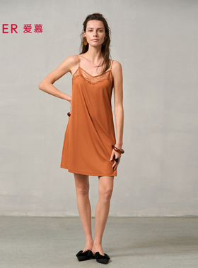 爱慕梦远星河睡衣女春夏莫代尔薄性感蕾丝细带睡裙AM42A041