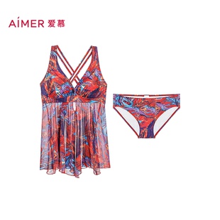 爱慕幻彩深海女士春夏海边度假性感美背印花分身裙式 泳衣AM68D061