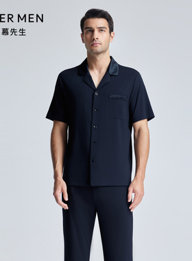 爱慕先生24SS高莫家居睡衣男士春夏翻领短袖上衣家居服NS41K861
