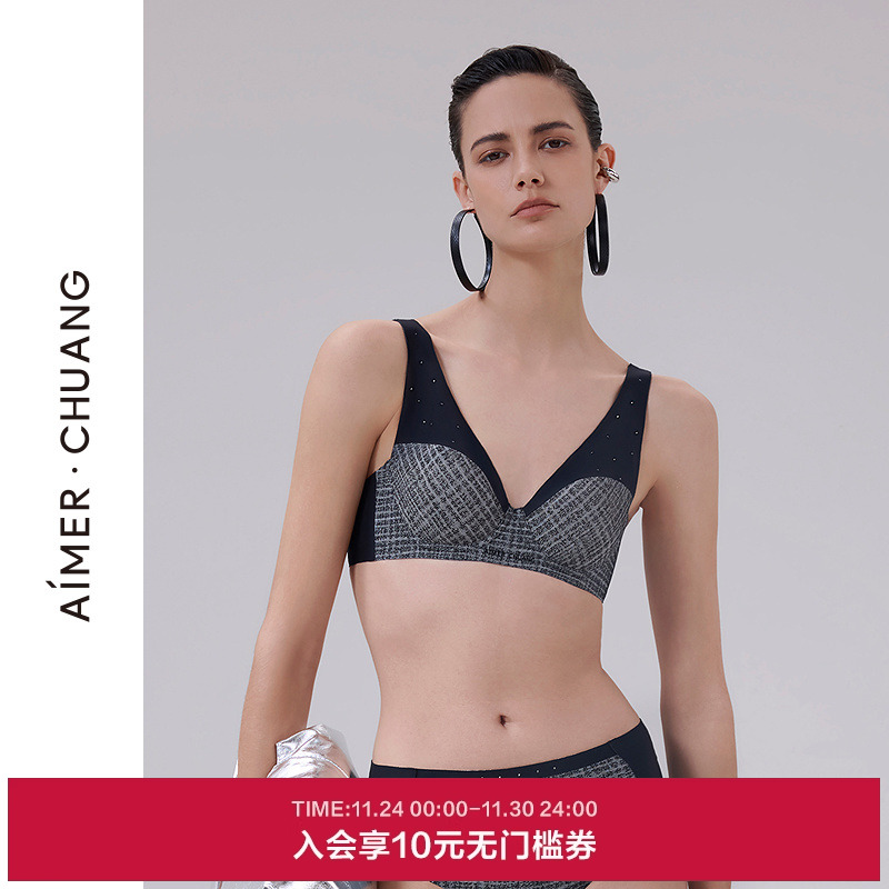 爱慕·CHUANG素纹3内衣女4/4薄模杯大罩杯大胸显小文胸CA112041