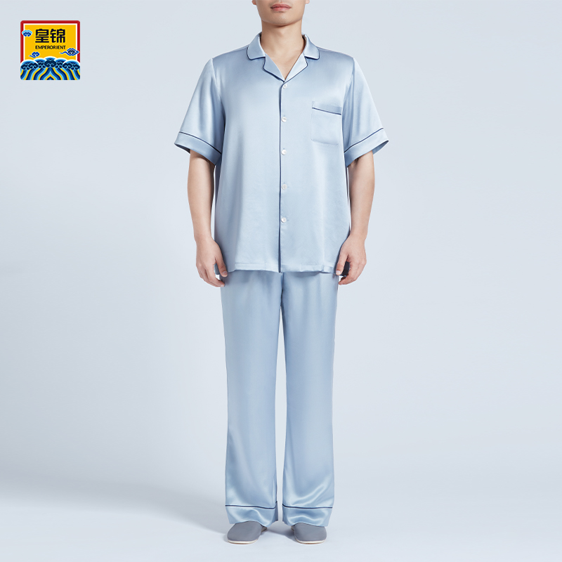 愛(ài)慕皇錦睡衣春夏真絲短袖長(zhǎng)褲分身家居服套裝-男款HJ22049