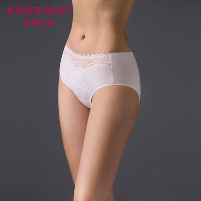 爱慕美体24AW简塑内裤女棉质底裆性感蕾丝中腰平角裤AD230491