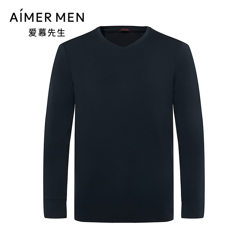 爱慕先生25秋冬含真丝舒暖保暖打底男士单层V领长袖秋衣NS72M941
