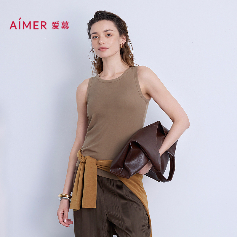 爱慕25秋冬云柔搭底保暖打底女宽肩带胸垫背心上衣AM72B841