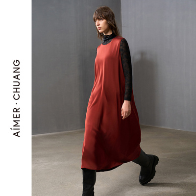 爱慕·CHUANG24AW调性女士秋冬真丝双乔绉无袖打底长裙CA841421