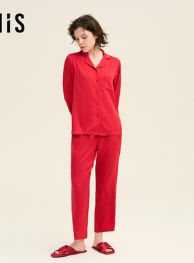 爱慕爱美丽女睡衣套装红色本命年结婚长袖长裤家居服套装IM46BVK1