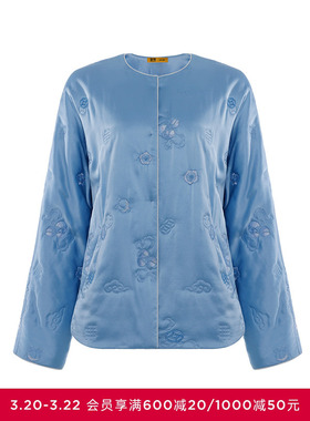 爱慕皇锦女士真丝刺绣秋冬对襟夹绵长袖上衣-如意多宝HJ21522