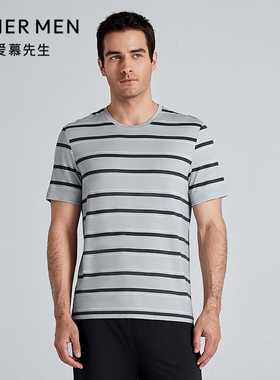 爱慕先生25春夏条纹情怀睡衣男莫代尔舒适圆领套头短袖NS41M021