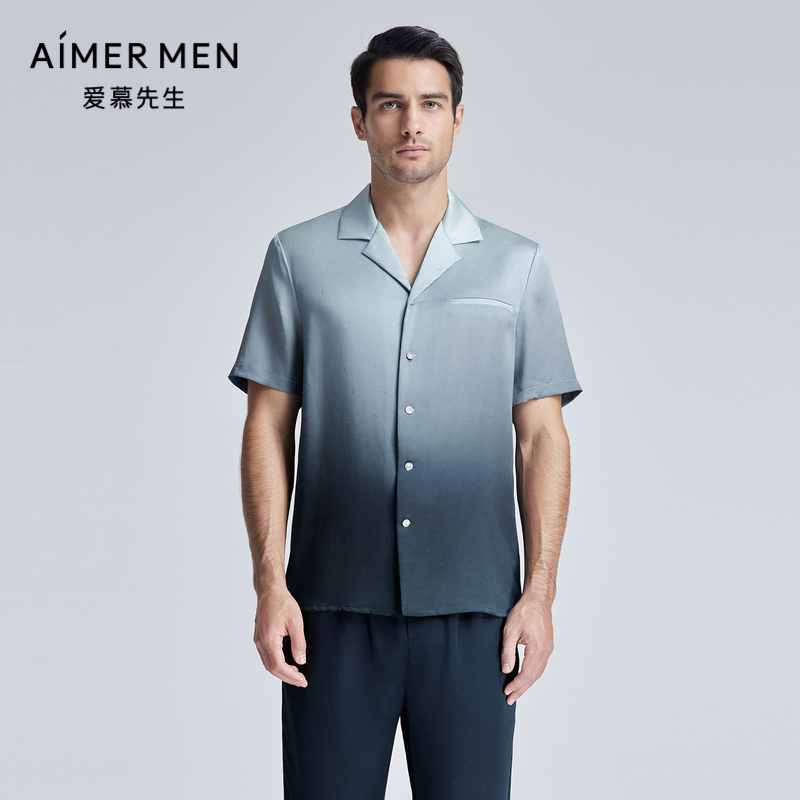 爱慕先生24SS百分百真丝印花家居翻领开衫短袖家居男士NS41L182