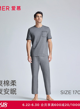爱慕先生24SS薰衣草睡眠家居男士睡衣圆领短袖长裤套装NS43J482
