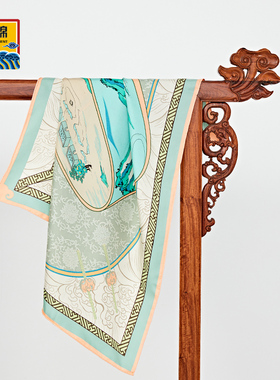 爱慕皇锦真丝围巾桑蚕丝印花方巾-丝路山水卷轴HL31065