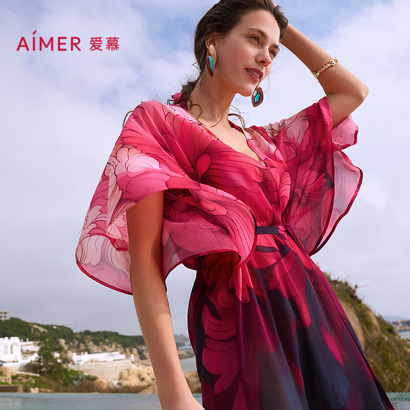 爱慕25夏女士花颜沙滩海边温泉轻薄性感外披上衣AM60A901