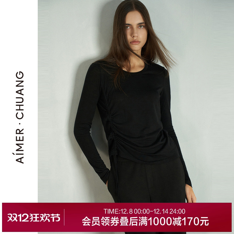 AIMER CHUANG相蕴秋冬女士含羊毛无缝圆领长袖打底衫秋衣CA721221