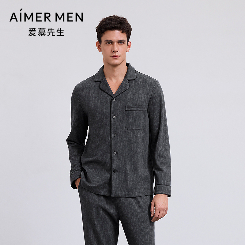 爱慕先生25秋冬睡衣男士含羊毛家居翻领开衫可外穿长袖NS41M591