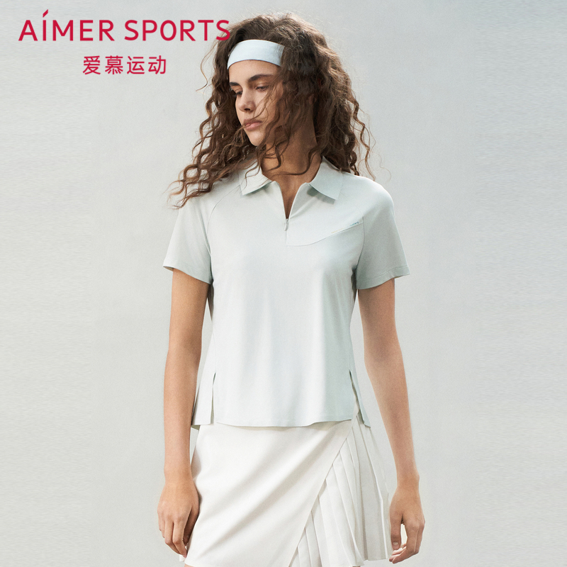 爱慕运动夏日练曲女士上衣翻领跑步休闲外穿短袖T恤AS143S91