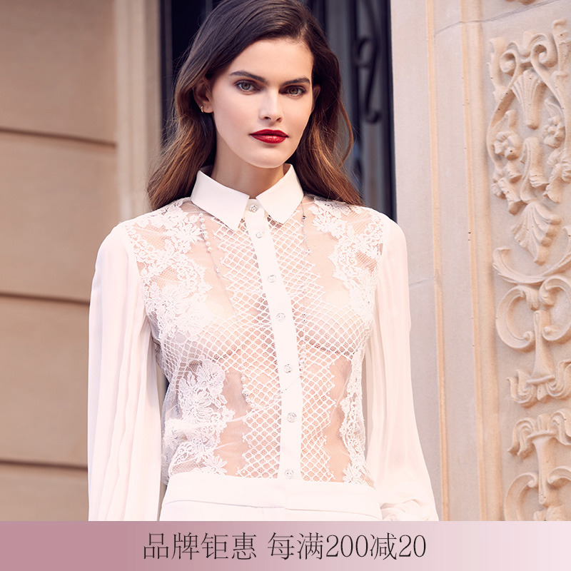 LACLOVER兰卡文桑蚕丝蕾丝衬衫透视外搭性感LC81SD1