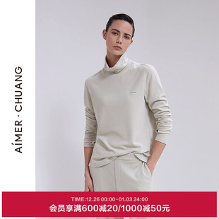 AIMER 上衣 CHUANG温泉5秋冬女士含桑蚕丝舒绒双面布打底高领长袖