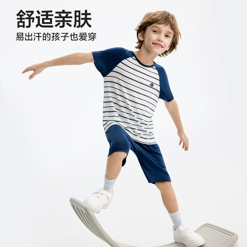 爱慕儿童男女童莫代尔家居服男女宝宝短袖五分裤可外穿睡衣套装夏