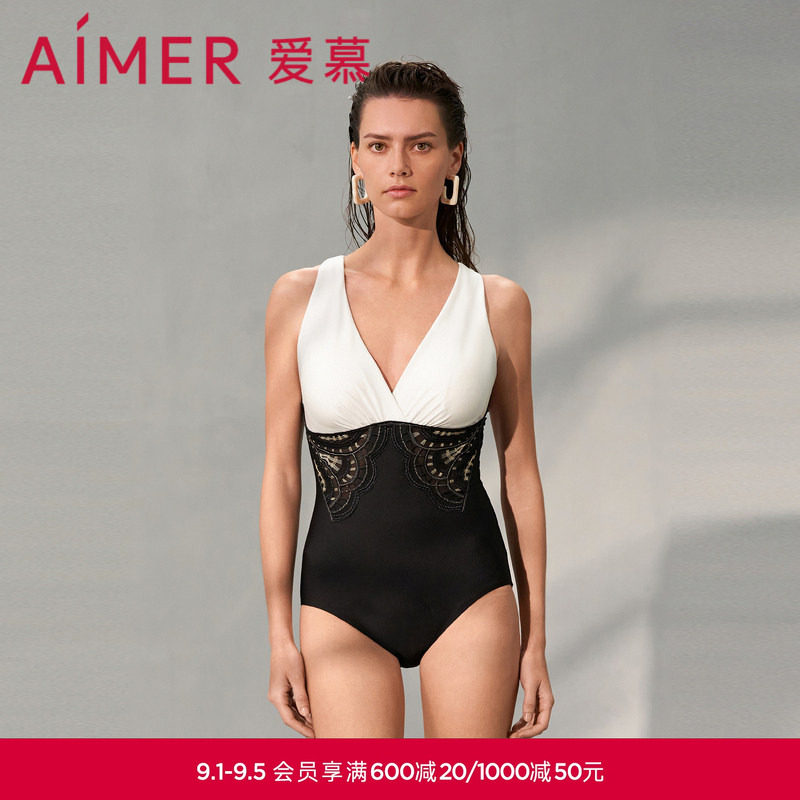 爱慕繁华之上女士夏季沙滩海边游泳性感深V连体泳衣AM689741图片