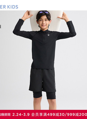爱慕儿童夏季黑色探索男孩耐氯双层五分泳裤AK267F272