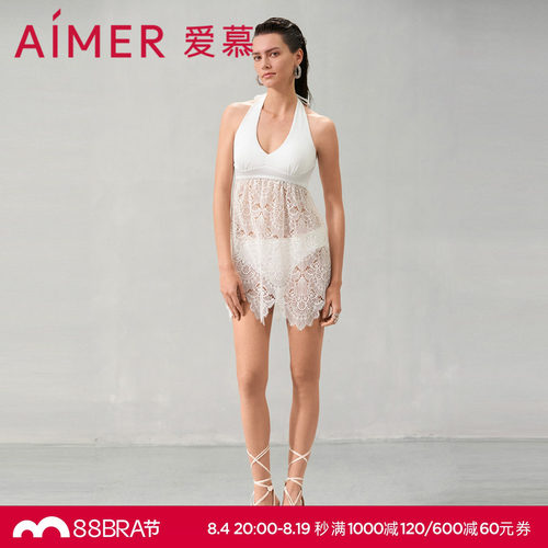 爱慕繁华之上泳衣女春夏深V裙式蕾丝性感分身泳衣AM679741