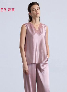 爱慕观棠秋冬睡衣女V领宽肩无袖可外穿上衣AM45C361