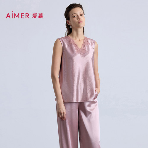 爱慕春秋季观棠睡衣女V领宽肩无袖可外穿性感家居服上衣AM45C361