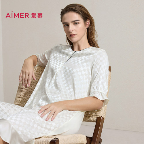 爱慕春日和风睡衣女26春夏含桑蚕丝可外穿中长裙家居服AM44C531