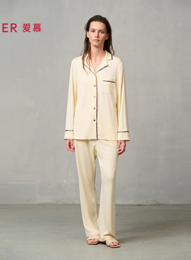 爱慕燚家居睡衣女秋冬柔软舒适开衫长袖长裤分身家居套装AM46A151