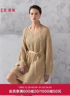 爱慕希腊之约女士海边休闲镂空针织沙滩长袖上衣25夏AM60B302