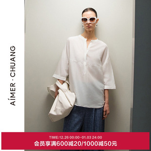 圆领衬衫 阔版 上衣CA811811 CHUANG沐夏女士含桑蚕丝七分袖 AIMER