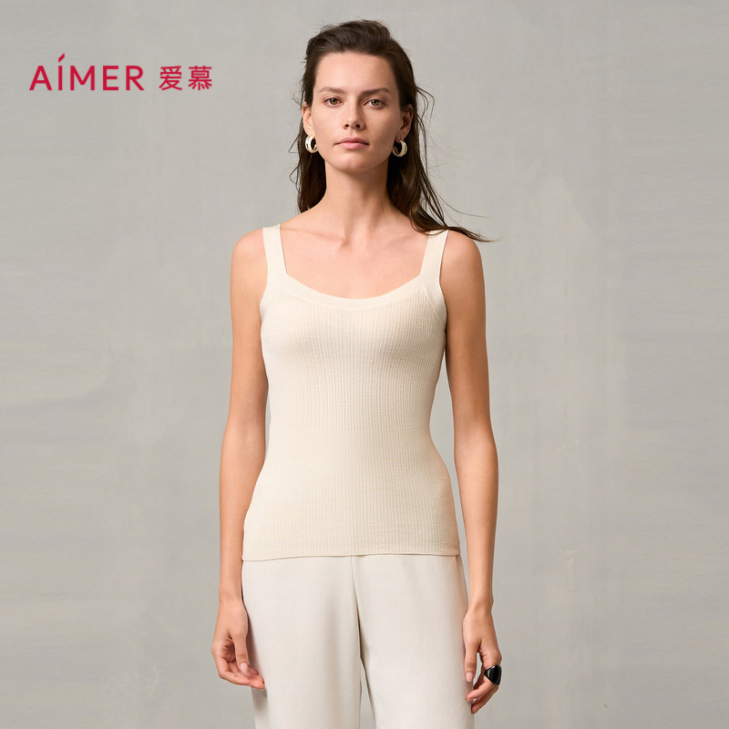 爱慕24AW轻盈针织打底女士秋冬保暖羊毛纯色宽肩带背心AM72A221