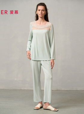 爱慕24AW简韵睡衣女秋冬莫代尔长袖长裤分身家居套装AM46A031