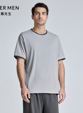 爱慕先生24SS陪宠舒适服圆领螺纹套头短袖可外穿家居男士NS41K941
