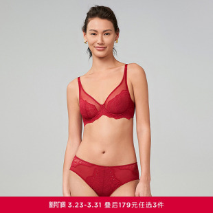 马年 女本命年红色棉质底裆蕾丝中腰三角内裤 3条179元 爱慕内裤