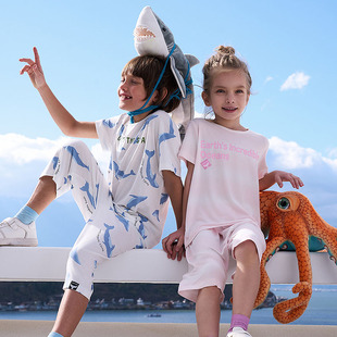 AIMER Kids爱慕儿童男女孩莫代尔家居服睡衣短袖长裤套装抗菌新品